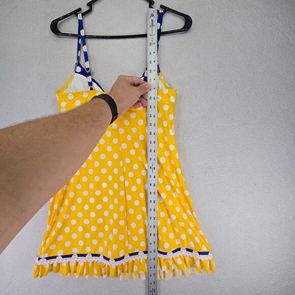 Betsey Johnson Retro Swim Dress Womens M Polka Dot Yellow Blue Cover Up Pin Up - Picture 7 of 10